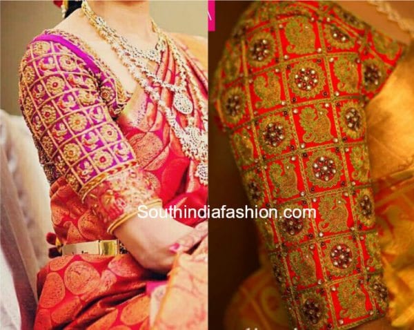 peacock embroidered blouse designs fro silk sarees