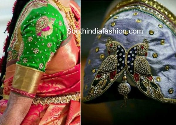 peacock embroidered blouse designs for silk sarees