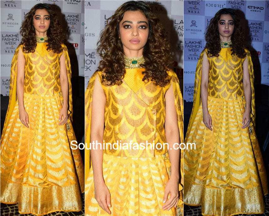 Radhika Apte in Sailesh Singhania yellow lehenga at lakme fashion week 2017