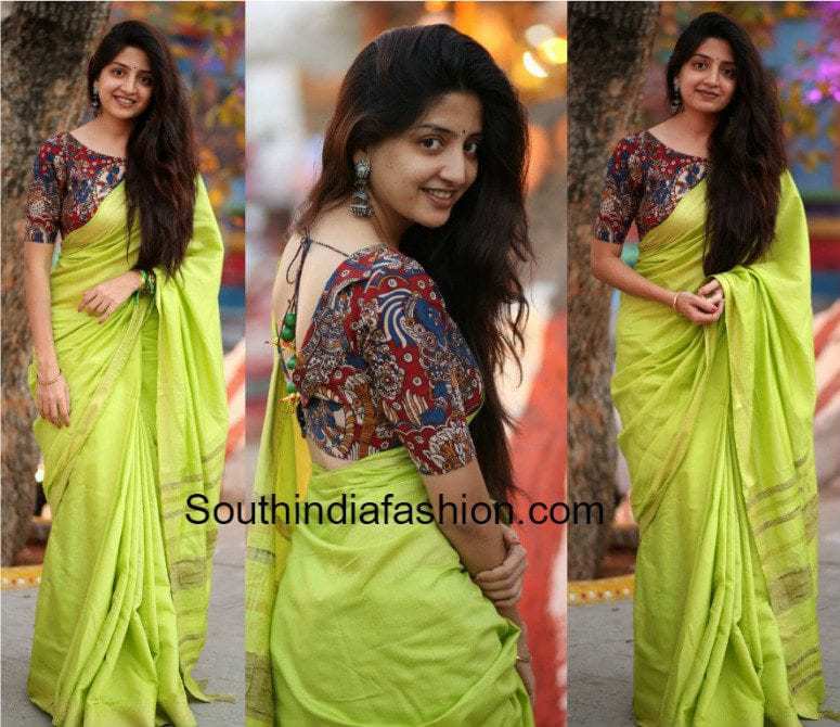 Plain Saree Kalamkari Blouse