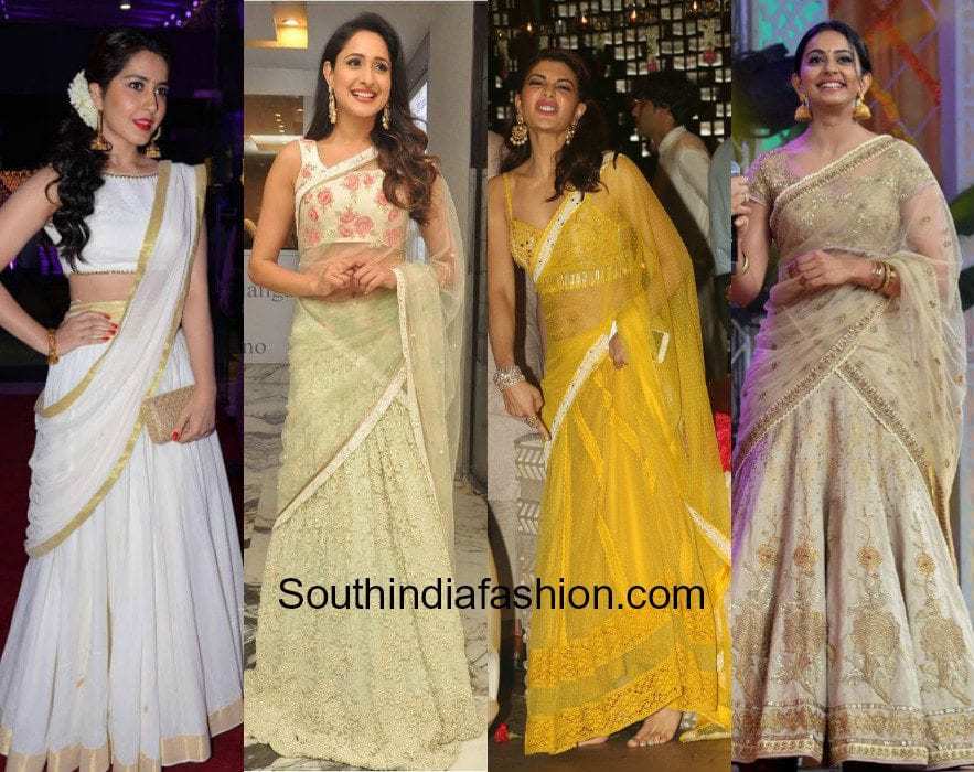 Celebrities Bring In The Half Saree Look With Lehengas – South India Fashion