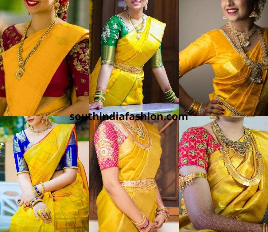 Yellow saree with sales blouse