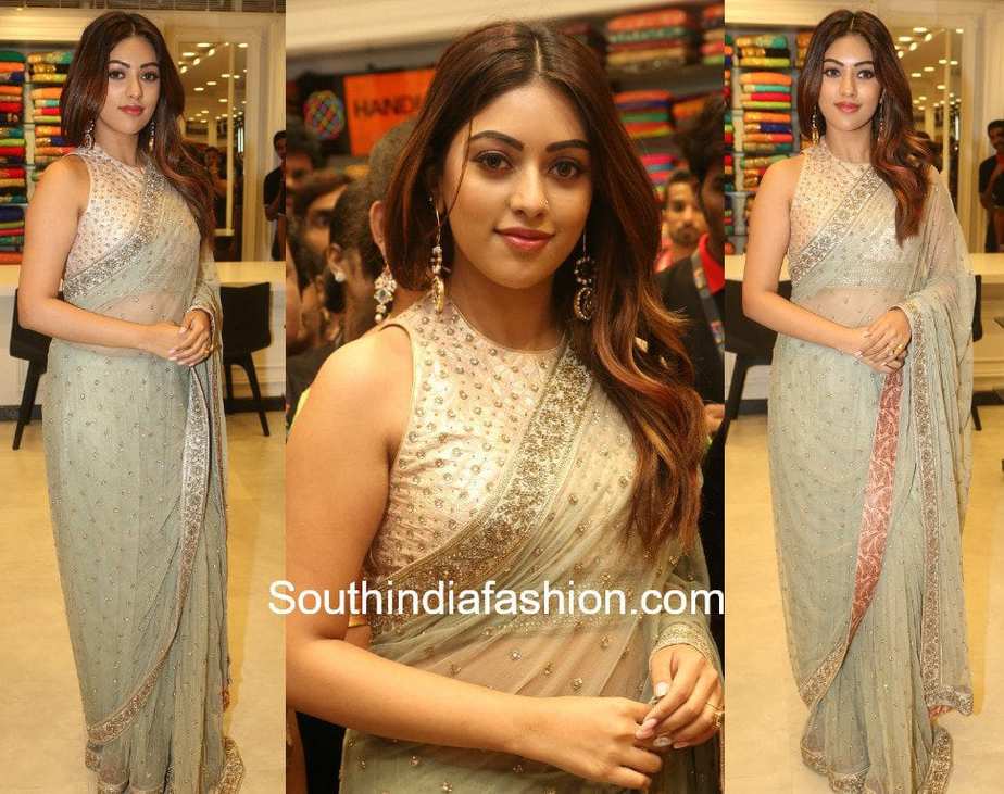 anu emmanuel in grey saree at klm fashion mall launch