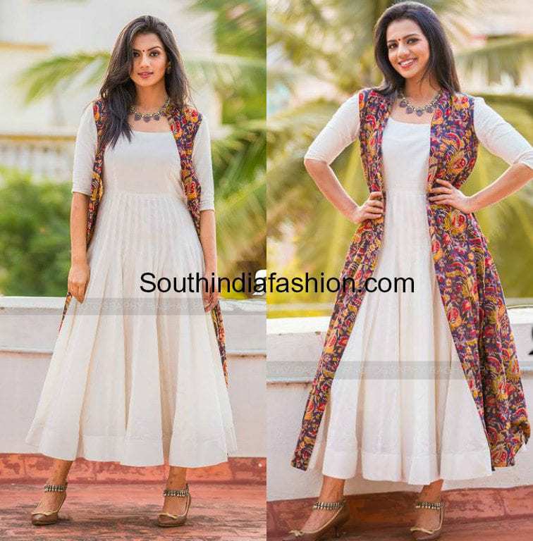 sruthi hariharan white dress with kalamkari jacket