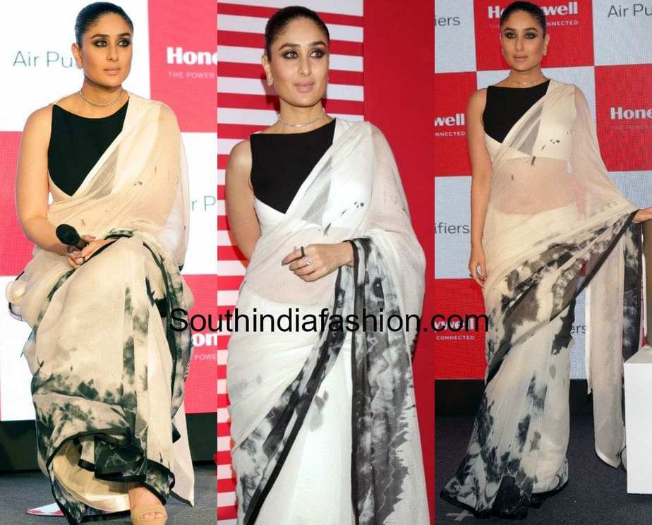 kareena kapoor black and white saree at honeywell purifiers launch