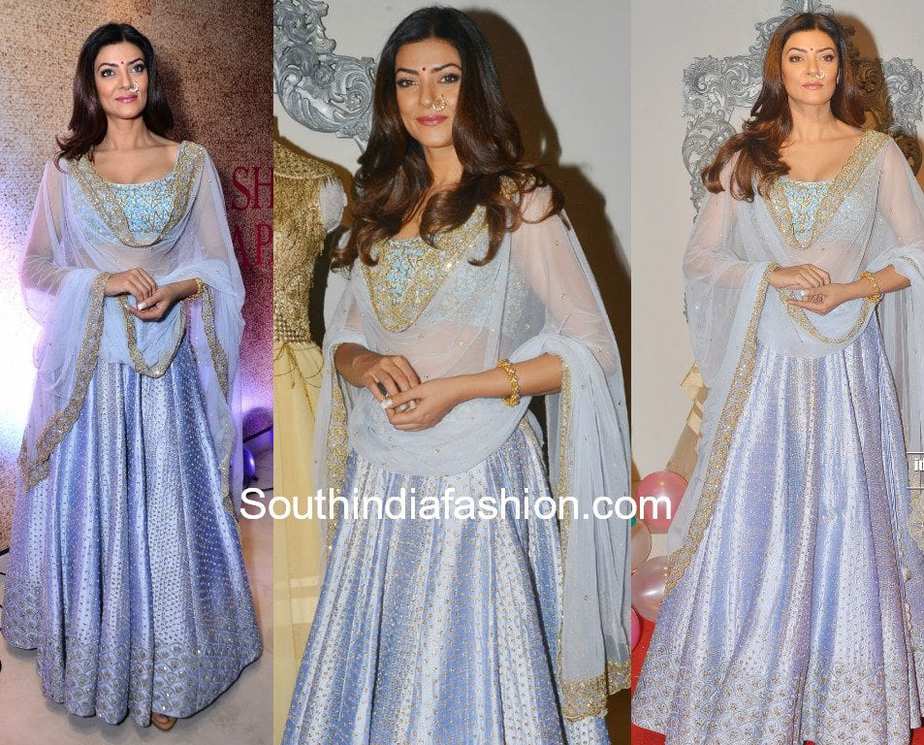 sushmita sen blue lehenga sashi vangapally store launch Sushmita Sen in blue lehenga at Sashi vangapally Store Launch