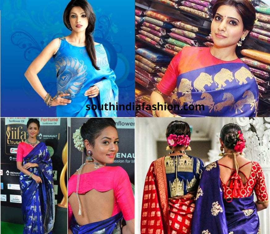 blue pattu saree blouse combinations