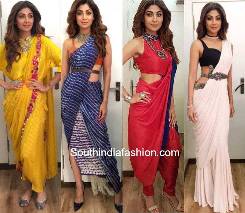 Bollywood - No. 1 Page on Instagram: “Rate her look 1........ . Shilpa  Shetty Kundra in Tarun Tahiliani out… | Saree dress, Indian sari dress, Saree  blouse designs