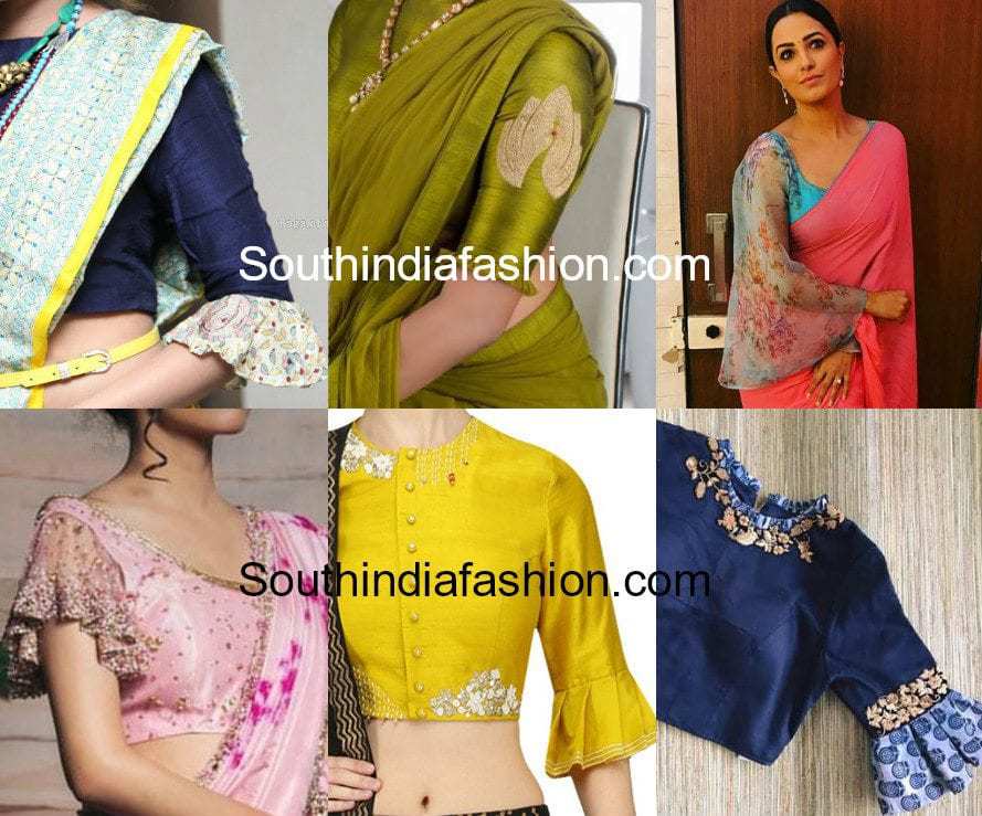 bell sleeves and ruffle sleeves blouse designs for sarees