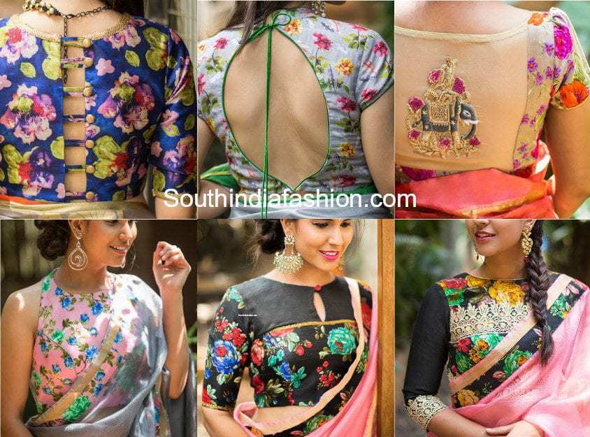 floral print saree blouse designs