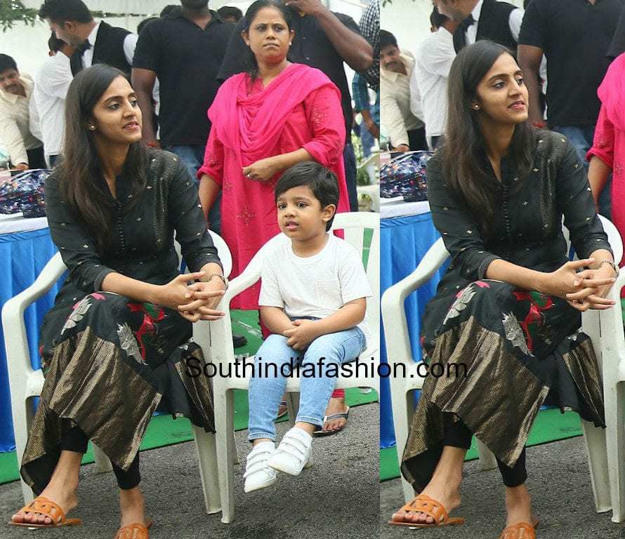 ntr wife lakshmi pranathi black kurta movie opening