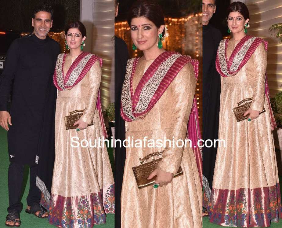 twinkle khanna in manish malhotra anarkali at ekta kapoor diwali party 2017