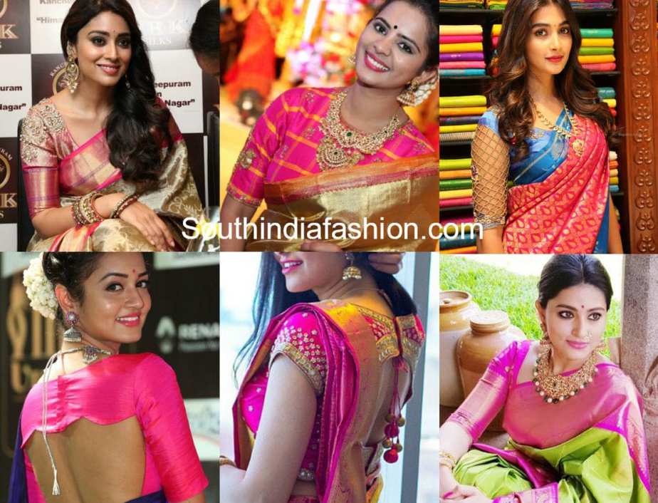 10 latest celebrity pattu saree blouse designs