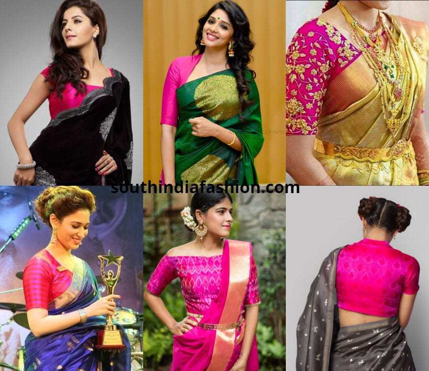 pink blouse paired with different color sarees