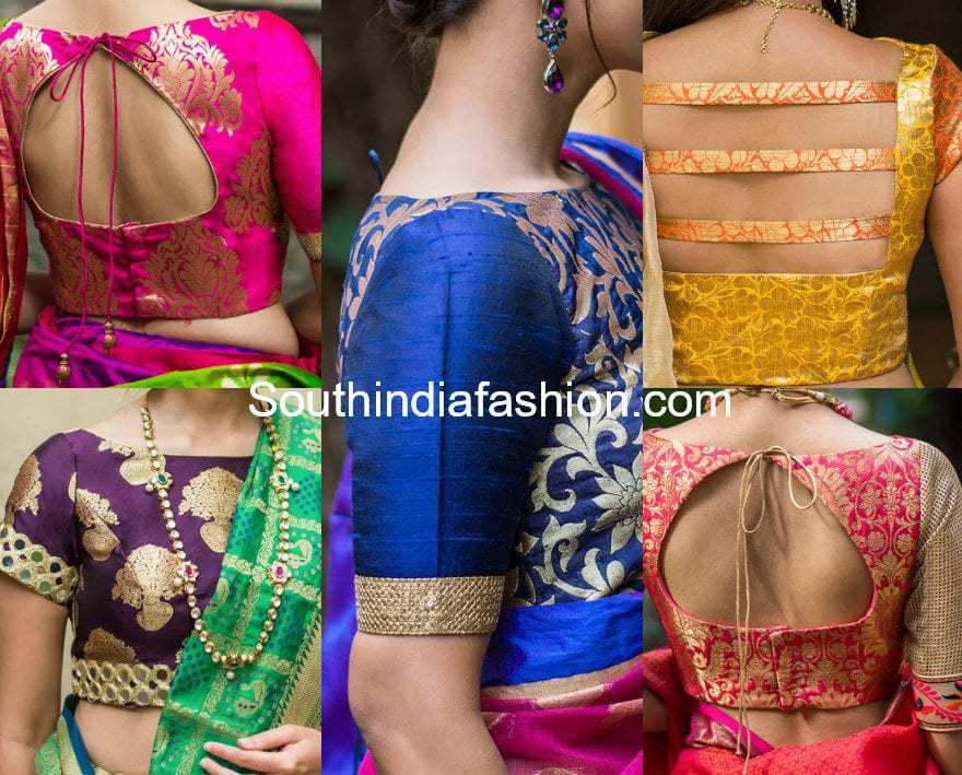 readymade boat neck brocade saree blouse designs