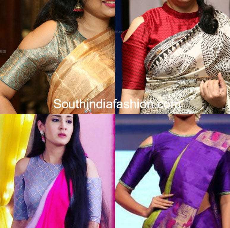 simple cold shoulder blouse designs for sarees