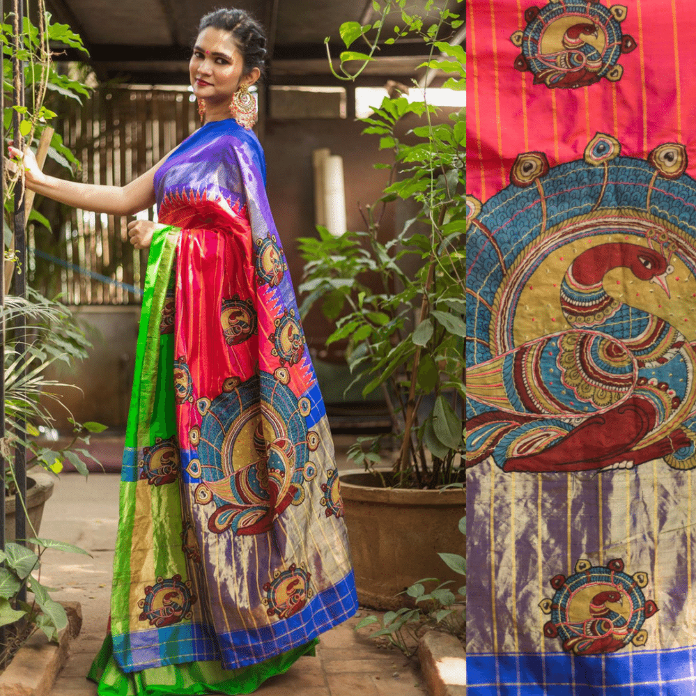 Hand Painted Kalamkari Applique sarees South India Fashion