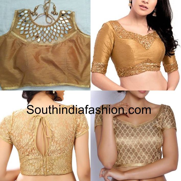 Various models of gold colour blouses