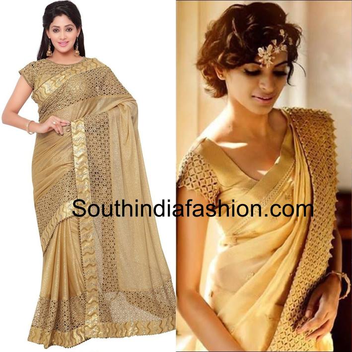 Gold colour saree and gold colour blouse