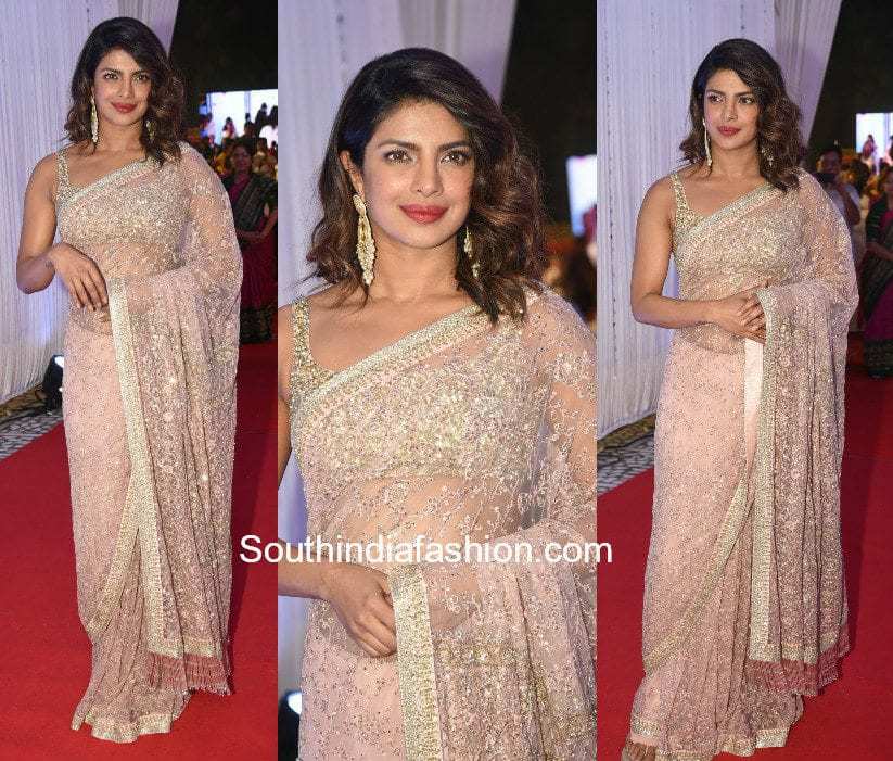 Priyanka Chopra in Sabyasachi saree at a wedding