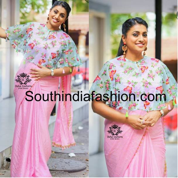 Roja in floral cape blouse