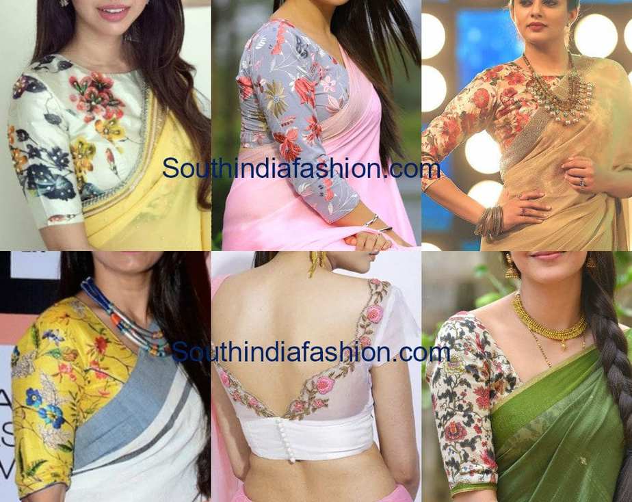 plain saree floral blouse