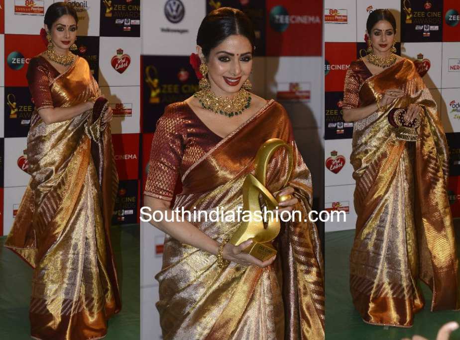 sridevi kapoor sabyasachi kanjeevaram saree at zee cine awards 2018