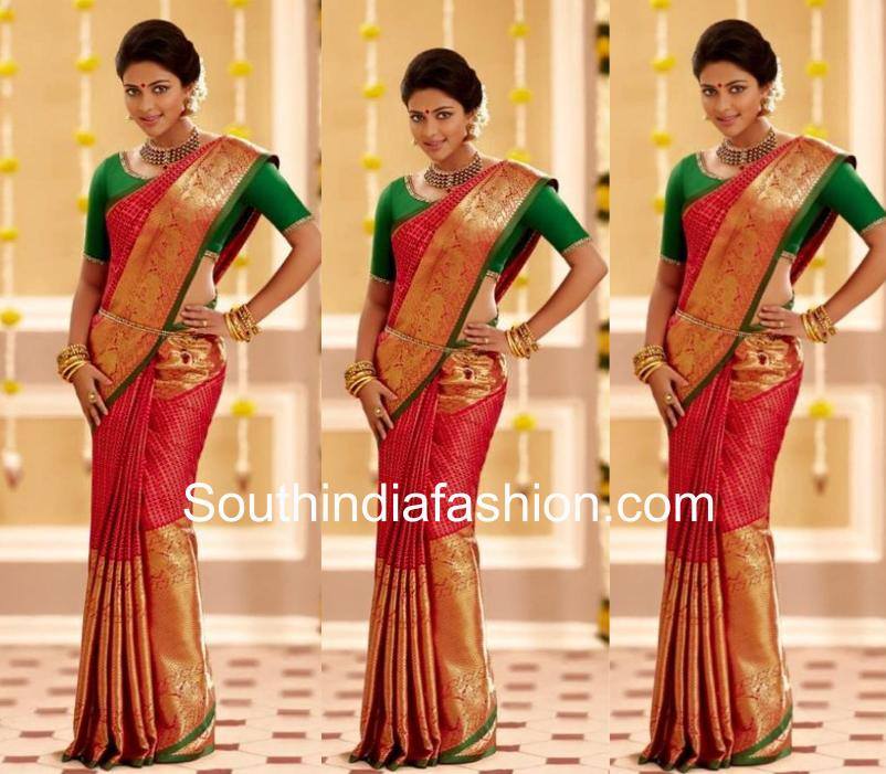 Amala paul in red saree and green blouse