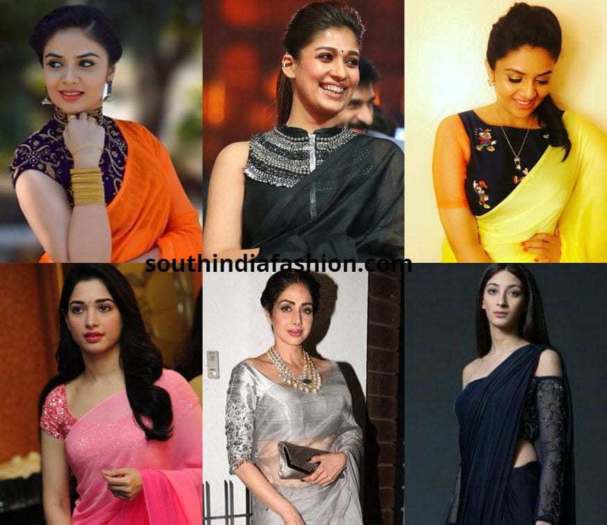black plain saree with designer blouse