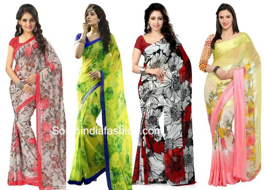 FLORAL PRINT CHIFFON AND GEORGETTE SAREES ONLINE