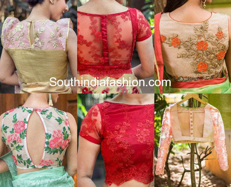 NET BACK NECK SAREE BLOUSE DESIGNS