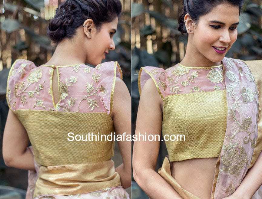 NET BACK NECK SAREE BLOUSE DESIGNS