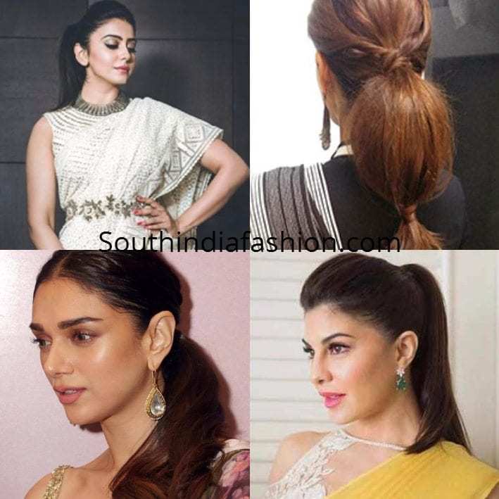 Stylish ponytails with saree