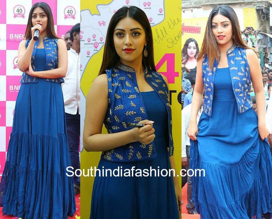 anu emmanuel at mobile store launch in bapatla blue dress