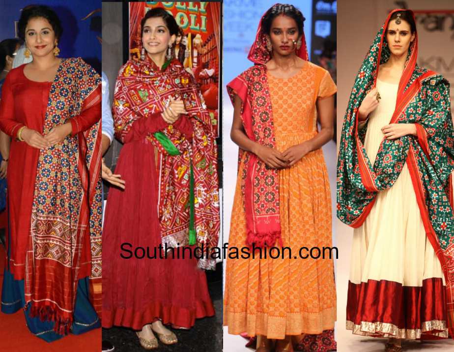 gaurnag plain anarkali with ikat patola dupattas