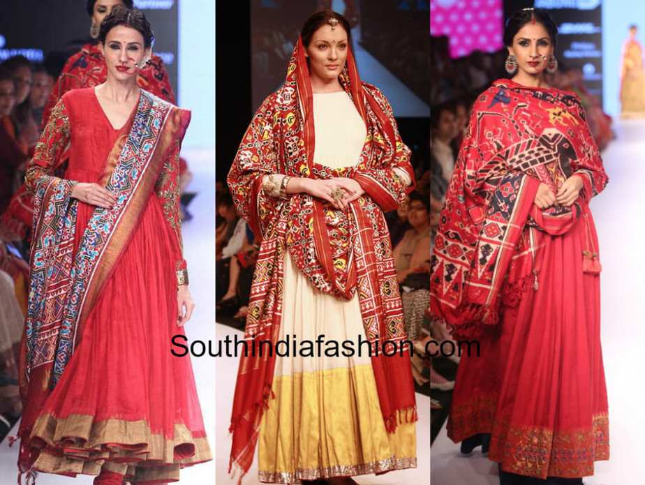 gaurnag plain anarkali with ikat patola dupattas
