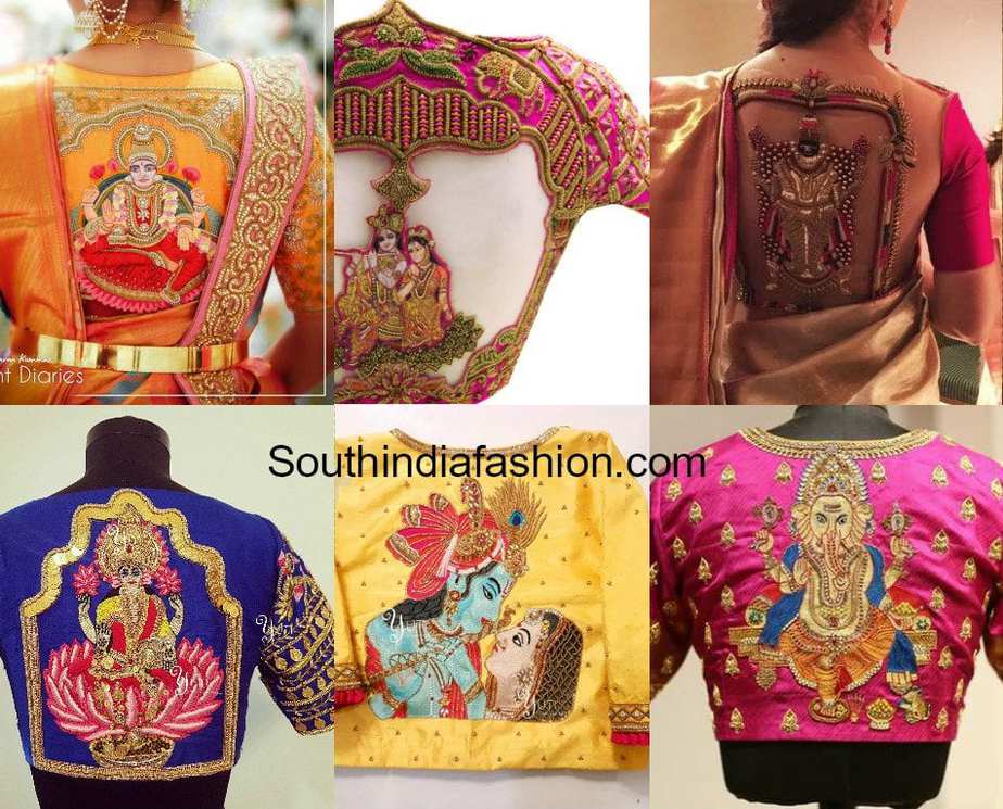 gods and goddesses blouse designs for pattu sarees