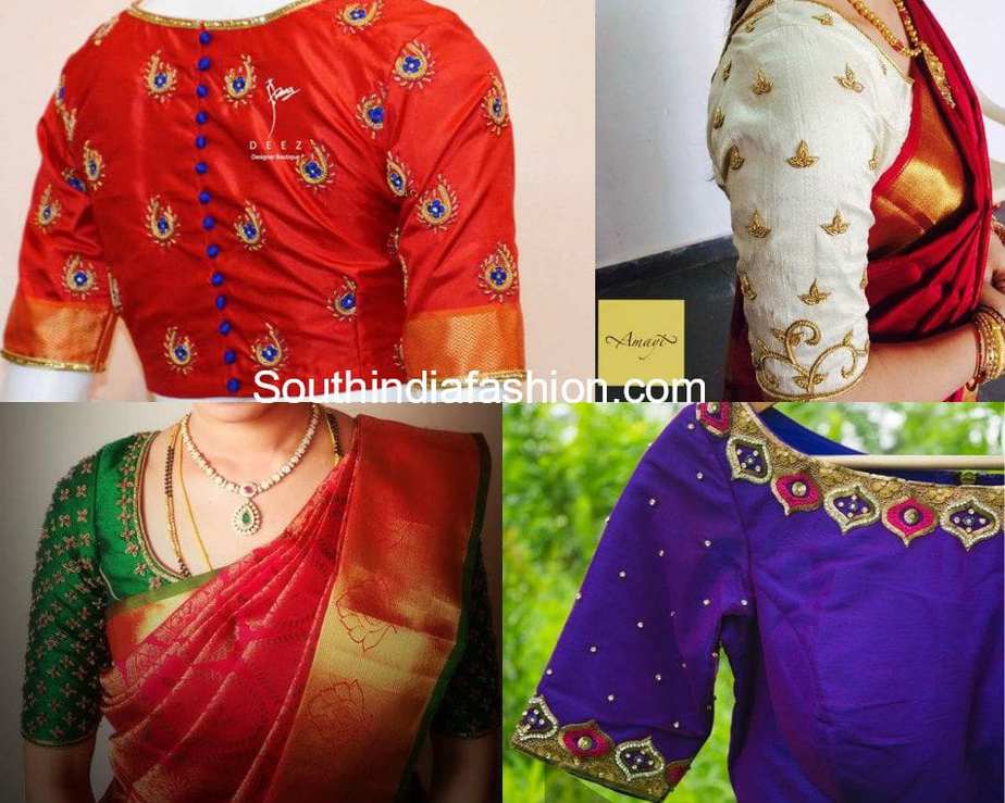 Stylish Embroidery Designs For Pattu Blouses – South India Fashion