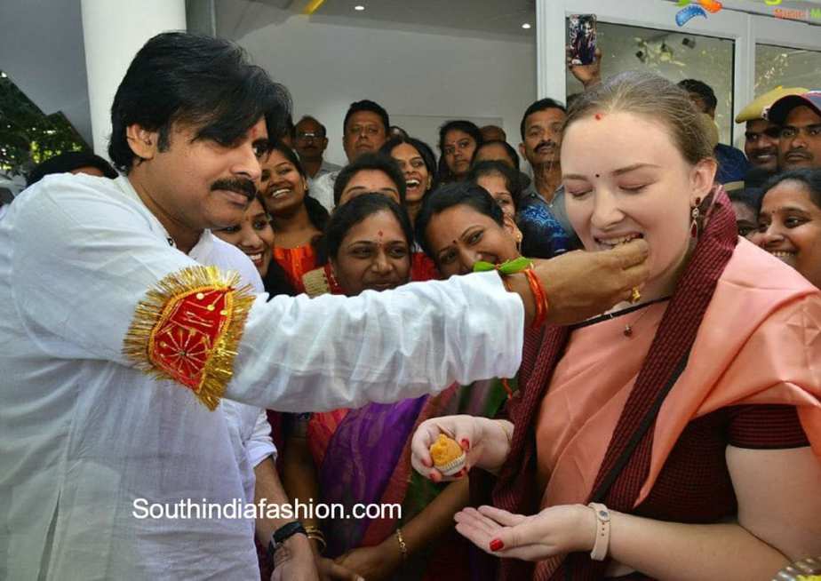 Pawan Kalyan's Wife Anna Lezhneva in Silk Saree