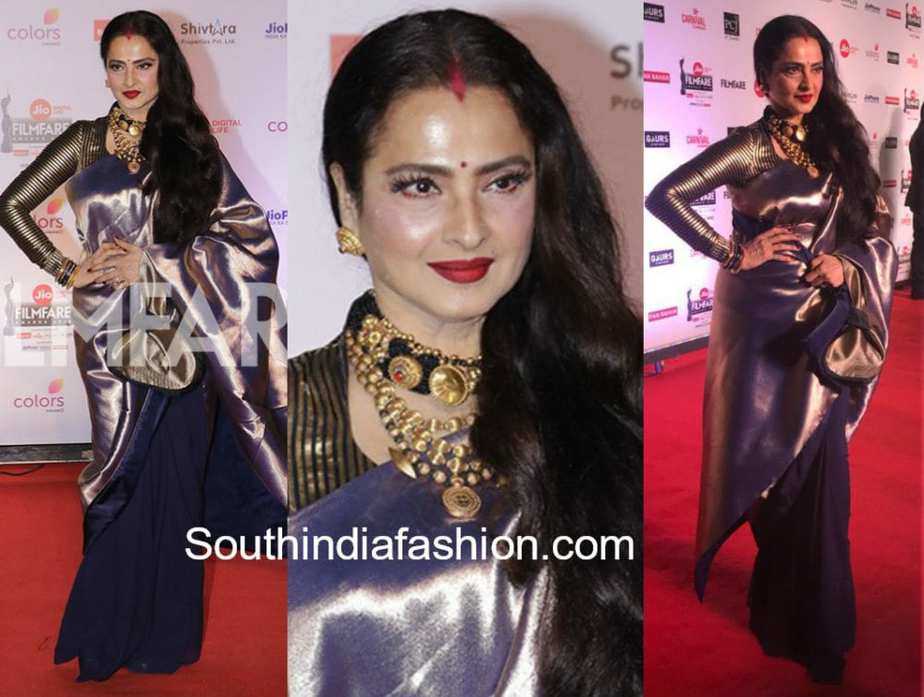 rekha saree jio filmfare awards 2018 rekha in kanjeevaram saree at Jio filmfare awards 2018
