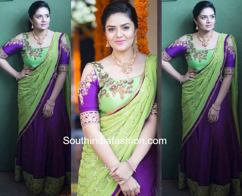 sreemukhi sony reddy half saree