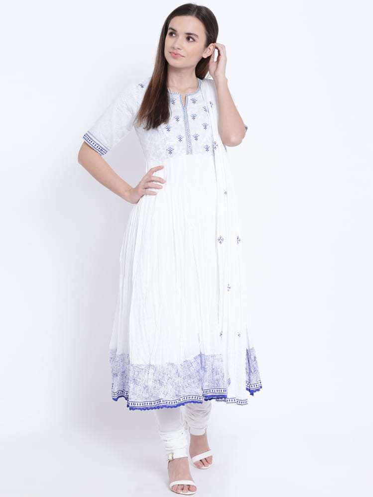 White Cotton Readymade Churidar Suit 230356