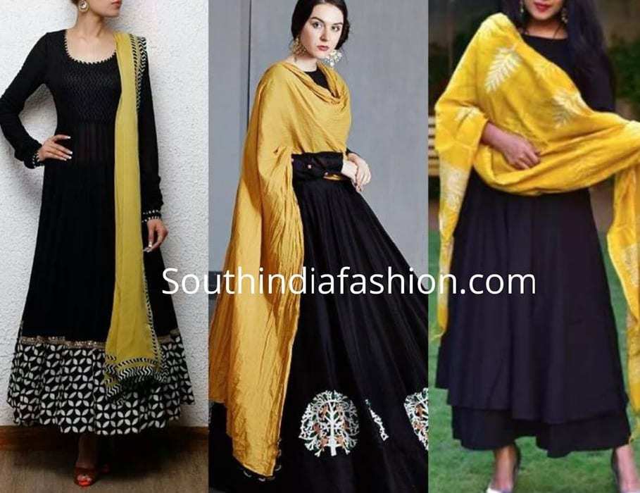 black suit with colourful dupatta