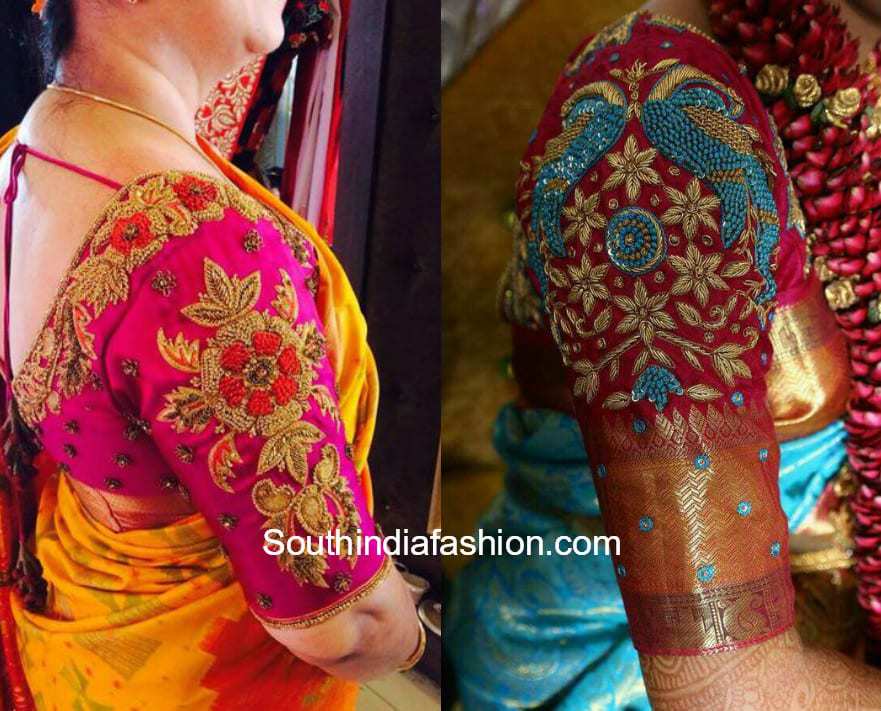 Elbow Sleeves Embroidery Blouse Designs
