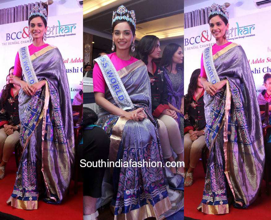 Manushi Chhillar in a saree at apecial Adda session and felicitation