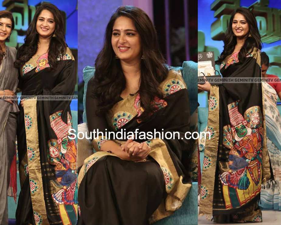 anushka shetty in black saree memu saitham tv show