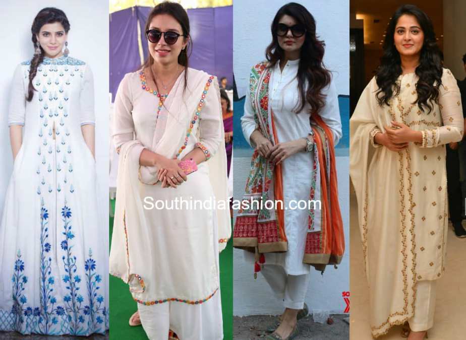 actress in white salwar kameez suits