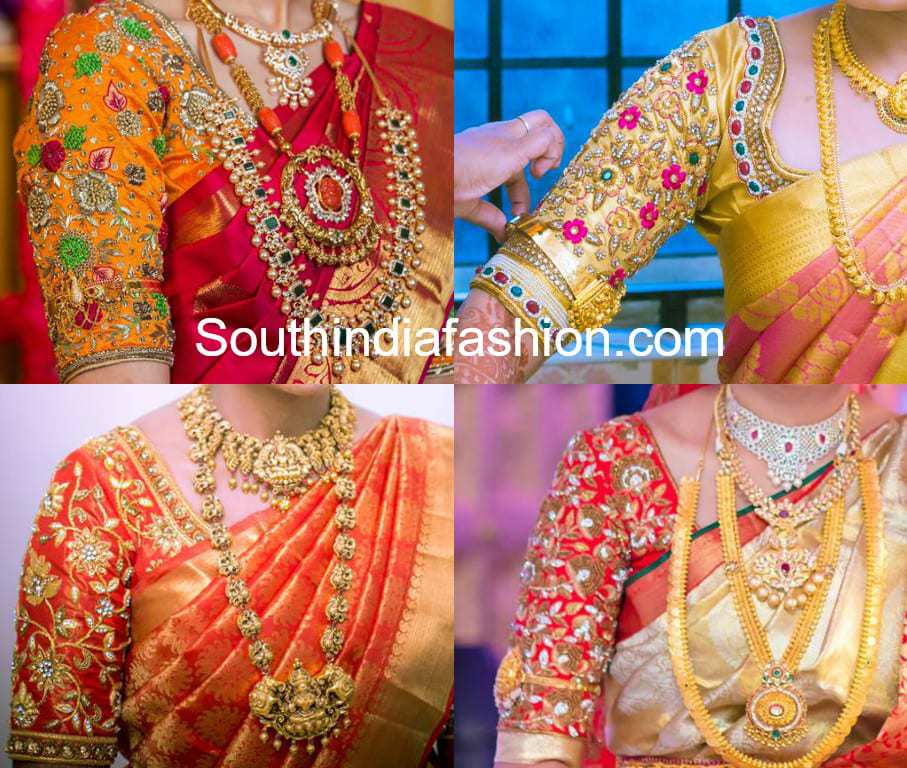 floral maggam work blouse designs for pattu sarees