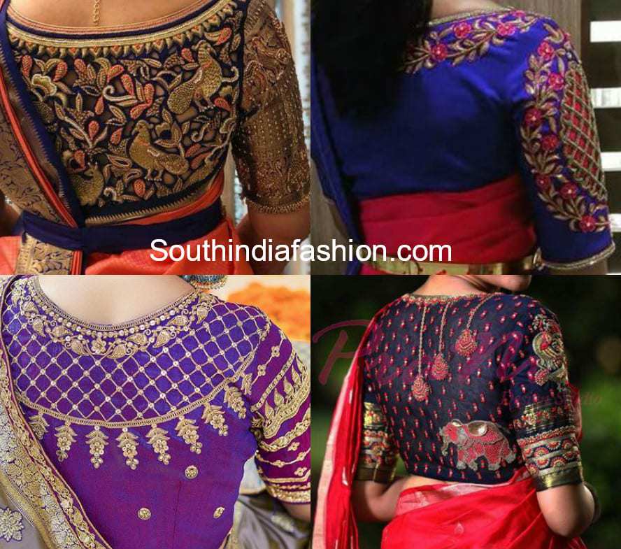 high neck maggam work blouse for pattu sarees