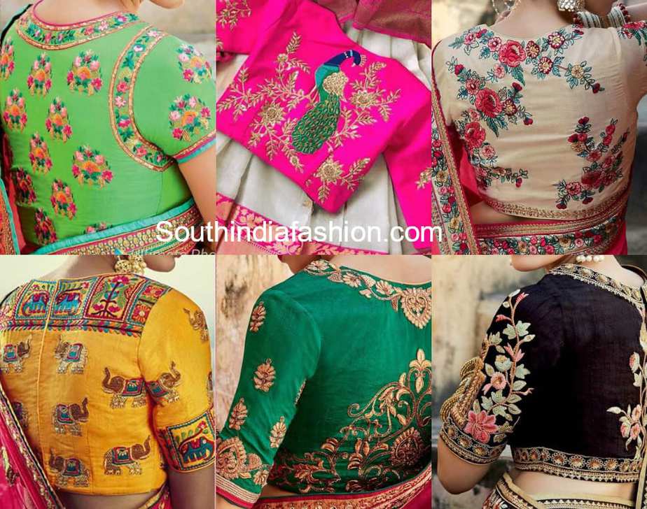 high neck maggam embroidery blouse designs